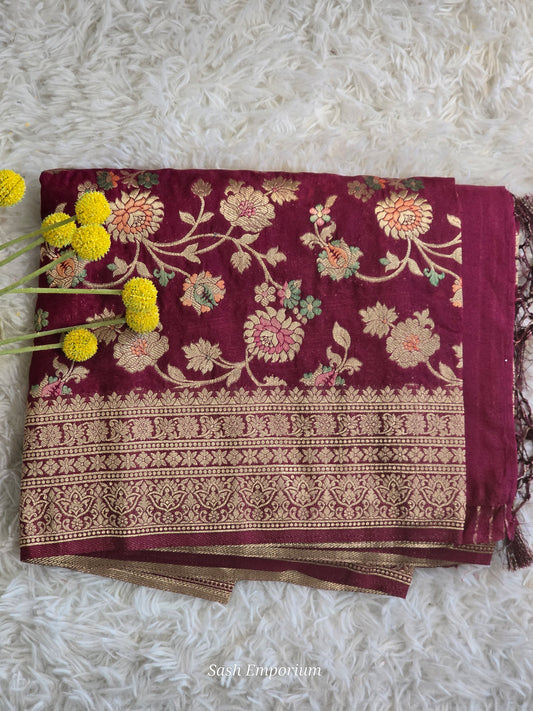 Munga crape saree with stitched blouse