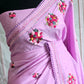 Russian silk (lavender)saree with french knot heavy work-stitched blouse