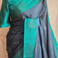 Kancheepuram soft silk with bluish grey and blue combo- Stitched blouse