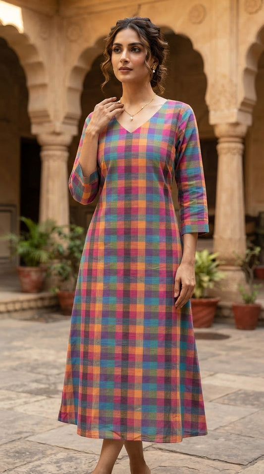 Madras check A line frock style kurti