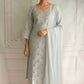 Bluish grey semi silk 3 pc salwar suit set