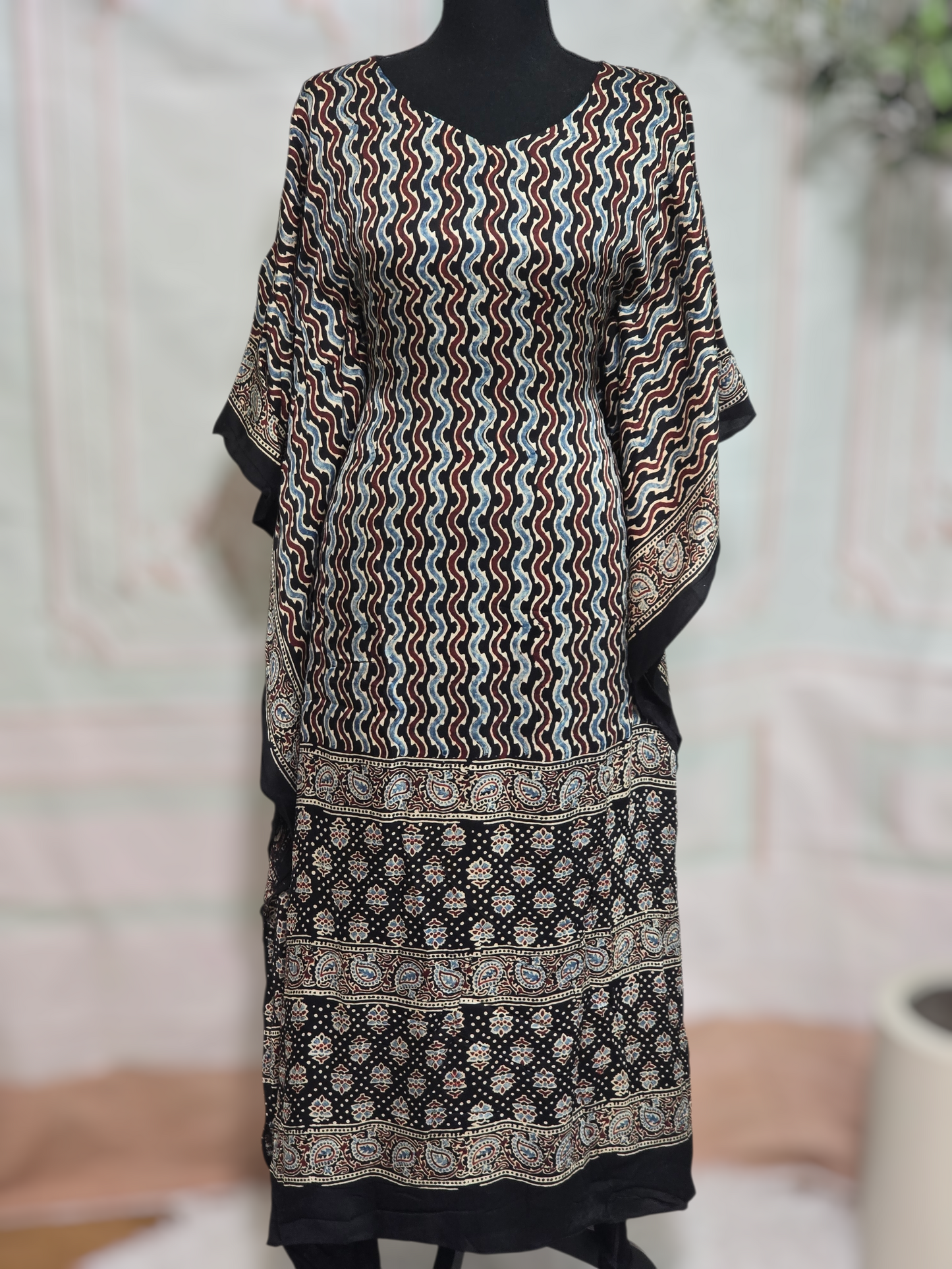 Kaftan on modal silk with ajrakh print