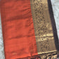 Burnt orange/brown pure kancheepuram silk mark saree with stitched blouse/fall/pico