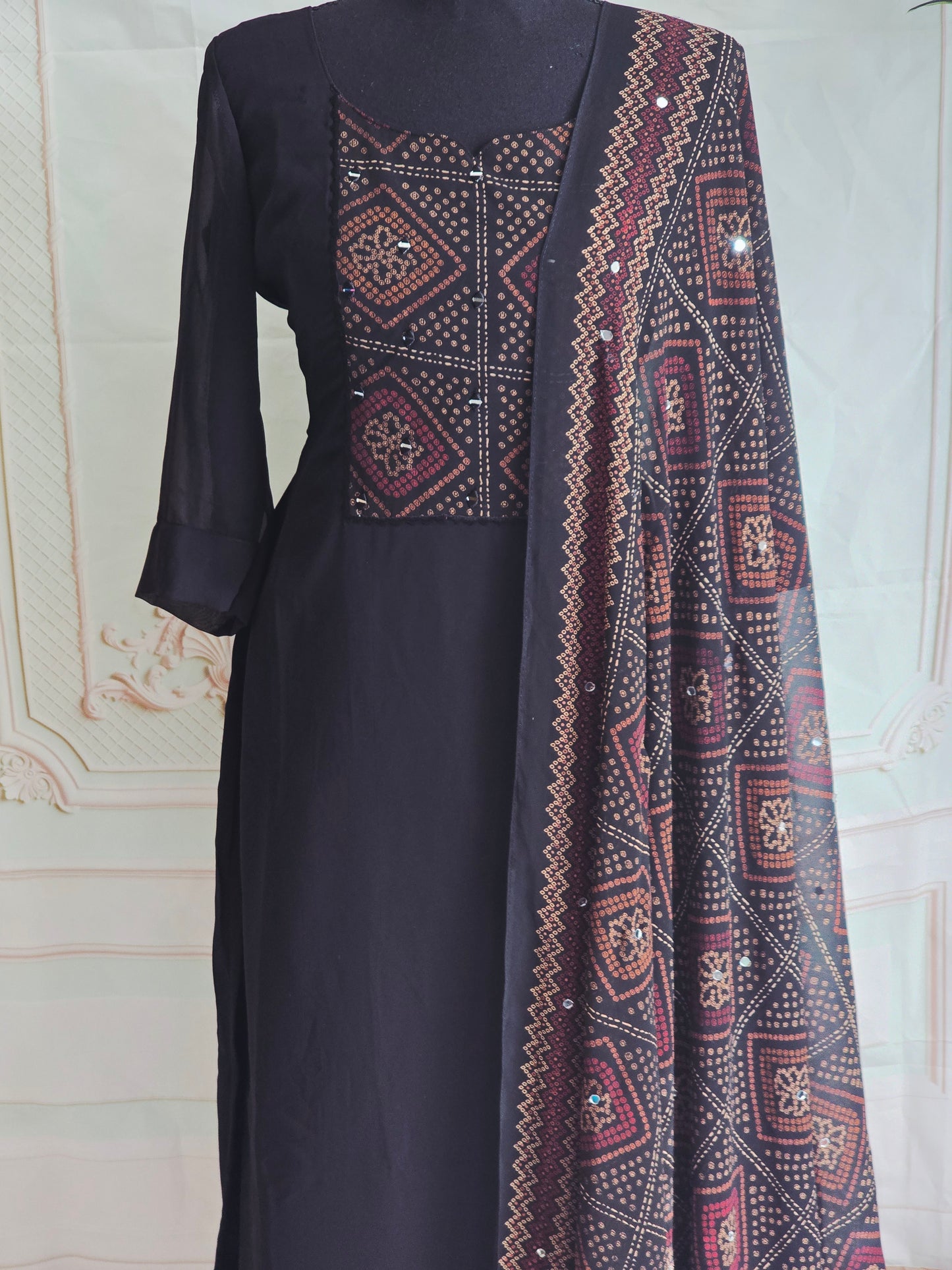 Faux georgette 3 pc salwar suit with beautiful dupatta ( mirror work)