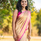 Semi tissue saree with pink border- blouse pc
