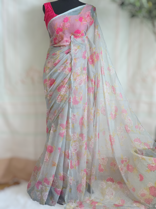 Light weight crape georgette saree with floral design