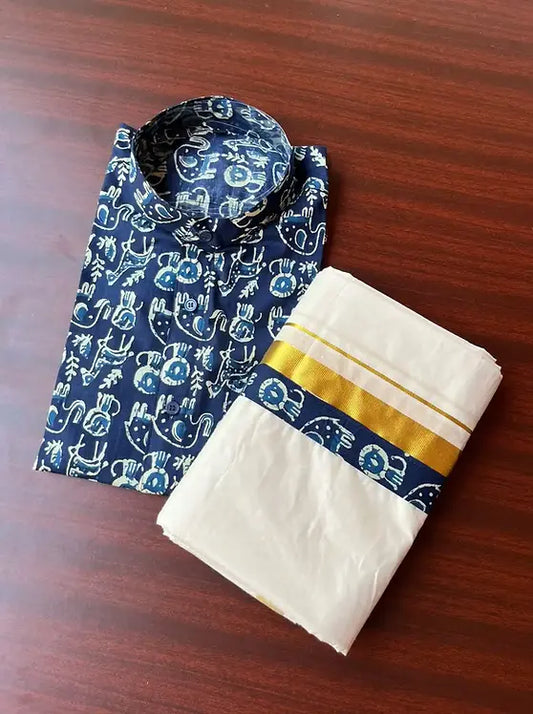 Ajrakh kasav mund with shirt combo