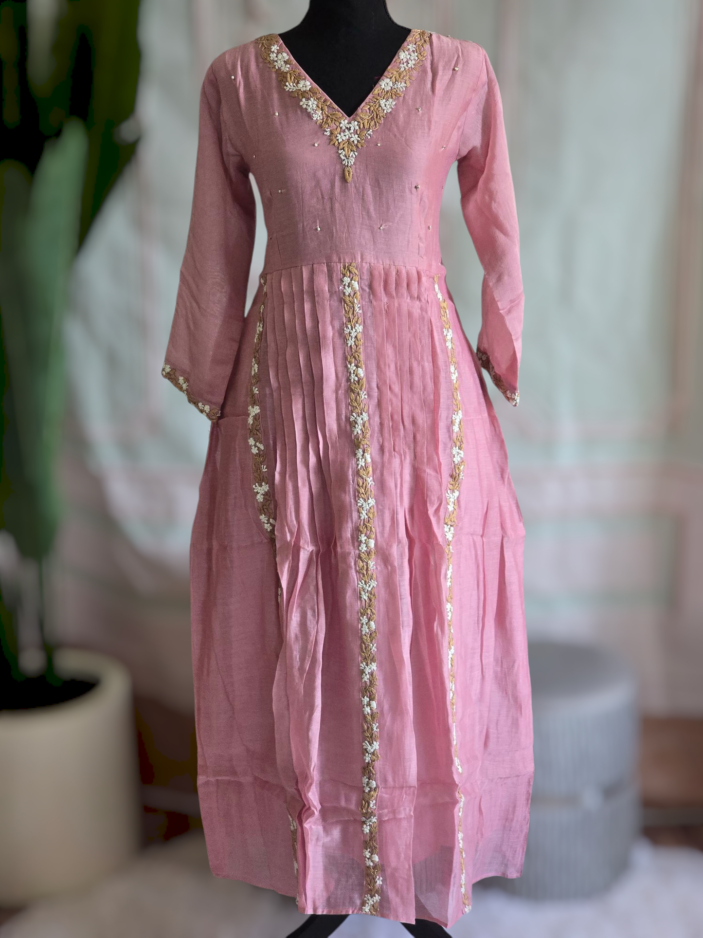 Malai chanderi 3 pc salwar suit set(Baby pink