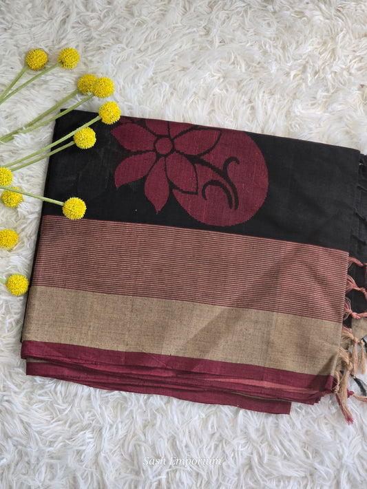 Pure cotton saree with maroon border