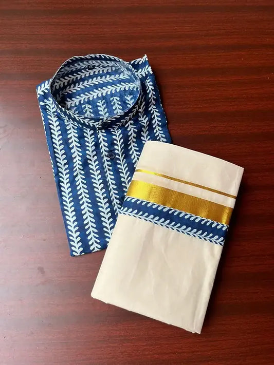 Ajrakh kasav mund with shirt combo