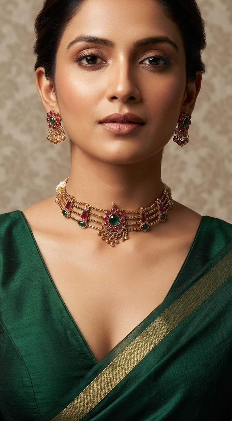 Thriple layer choker set with eaarings