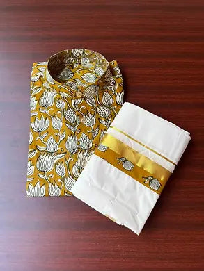Ajrakh kasav mund with shirt combo