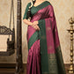 Kancheepuram soft silk with bluish grey and blue combo- Stitched blouse