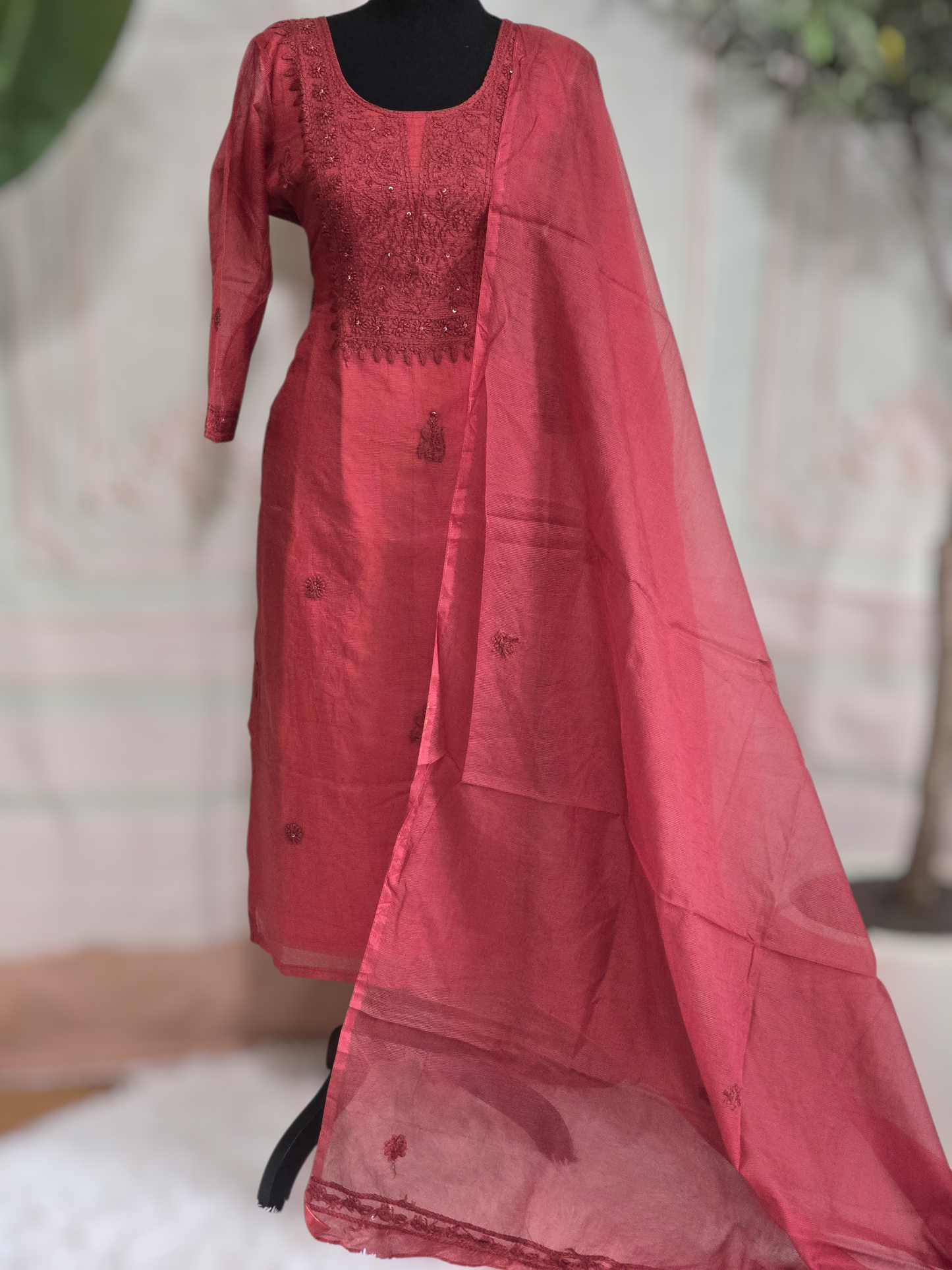 Net kotta 3 pc salwar suit set (brick brown)