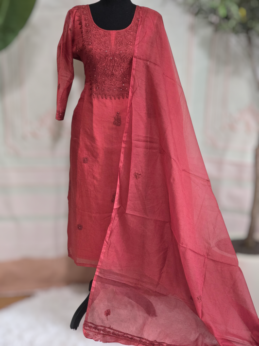 Net kotta 3 pc salwar suit set (brick brown)