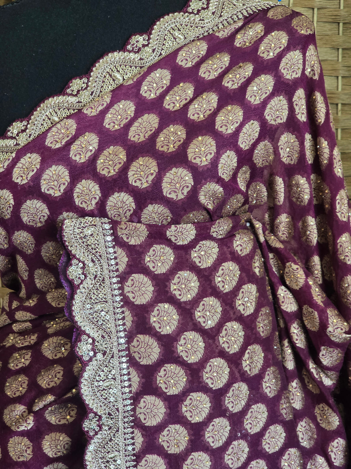 Designer georgette saree with green  stitched blouse