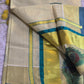 Tissue set saree with blue gold peacock design
