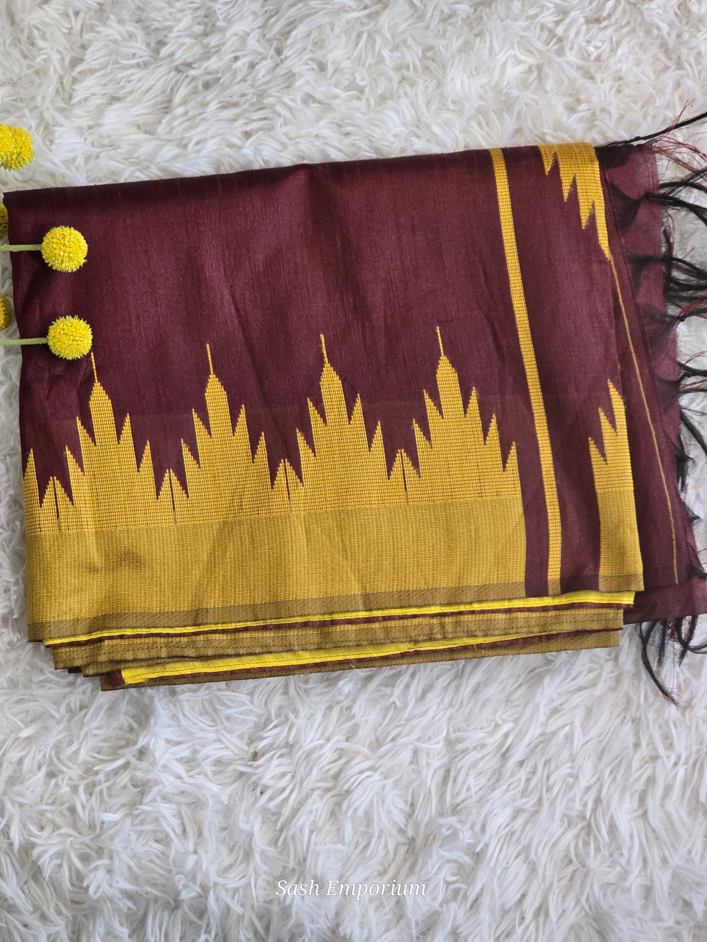 Semi silk saree with yellow design