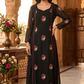 Faux georgette A-line top (black) with floral work-kurti