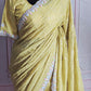 Georgette crape-designer saree( Lemon yellow) with handwork-stitched blouse