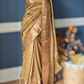 Yellowish gold matka silk saree with gold zari border- stitched blouse