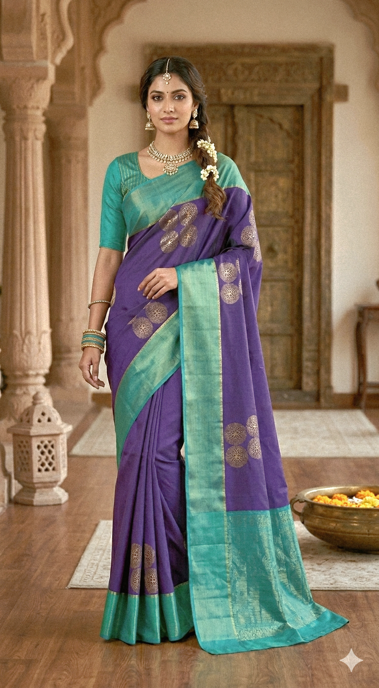 Kancheepuram soft silk saree with stitched blouse