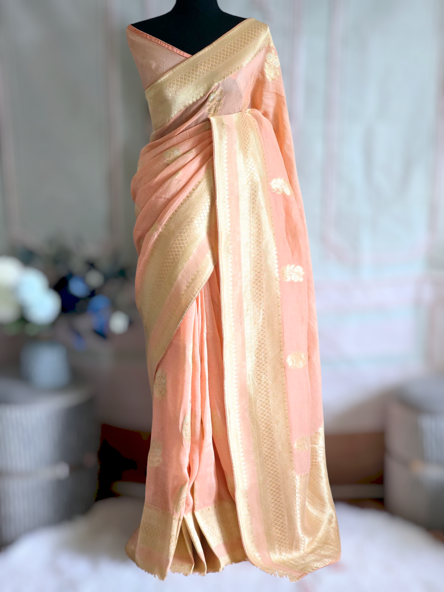 Pure mul chanderi banarasi silk saree with BP