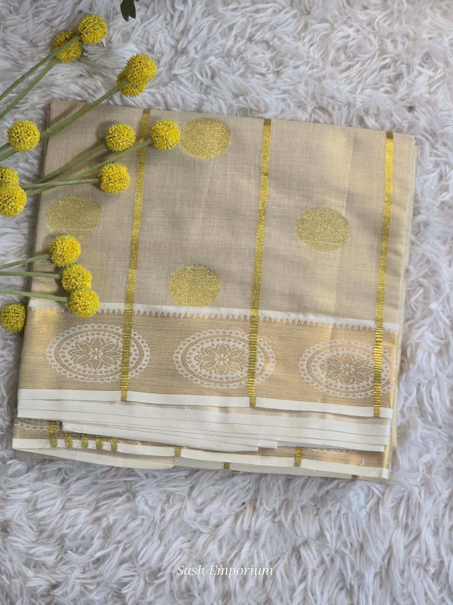 Premium tissue cotton set saree with gold butas weaving