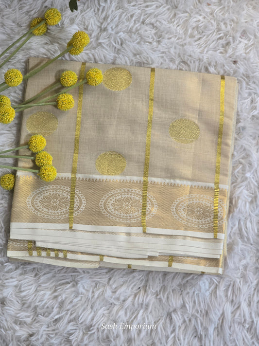 Premium tissue cotton set saree with gold butas weaving