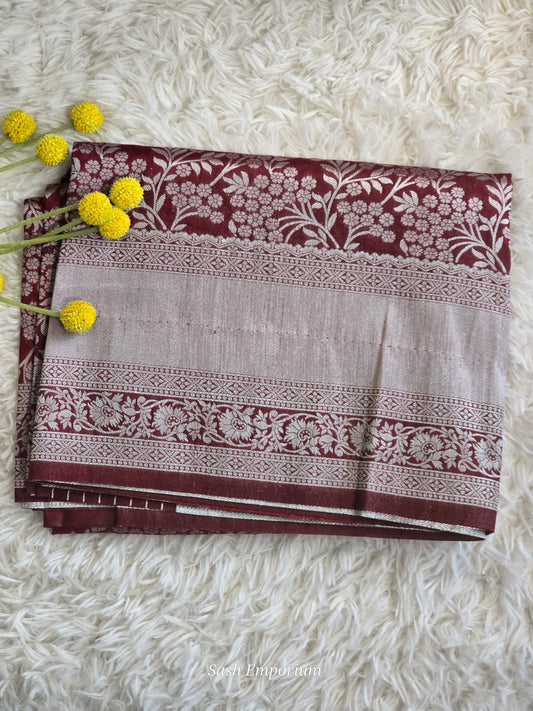Semi silk saree with silver design and border- stitched blouse