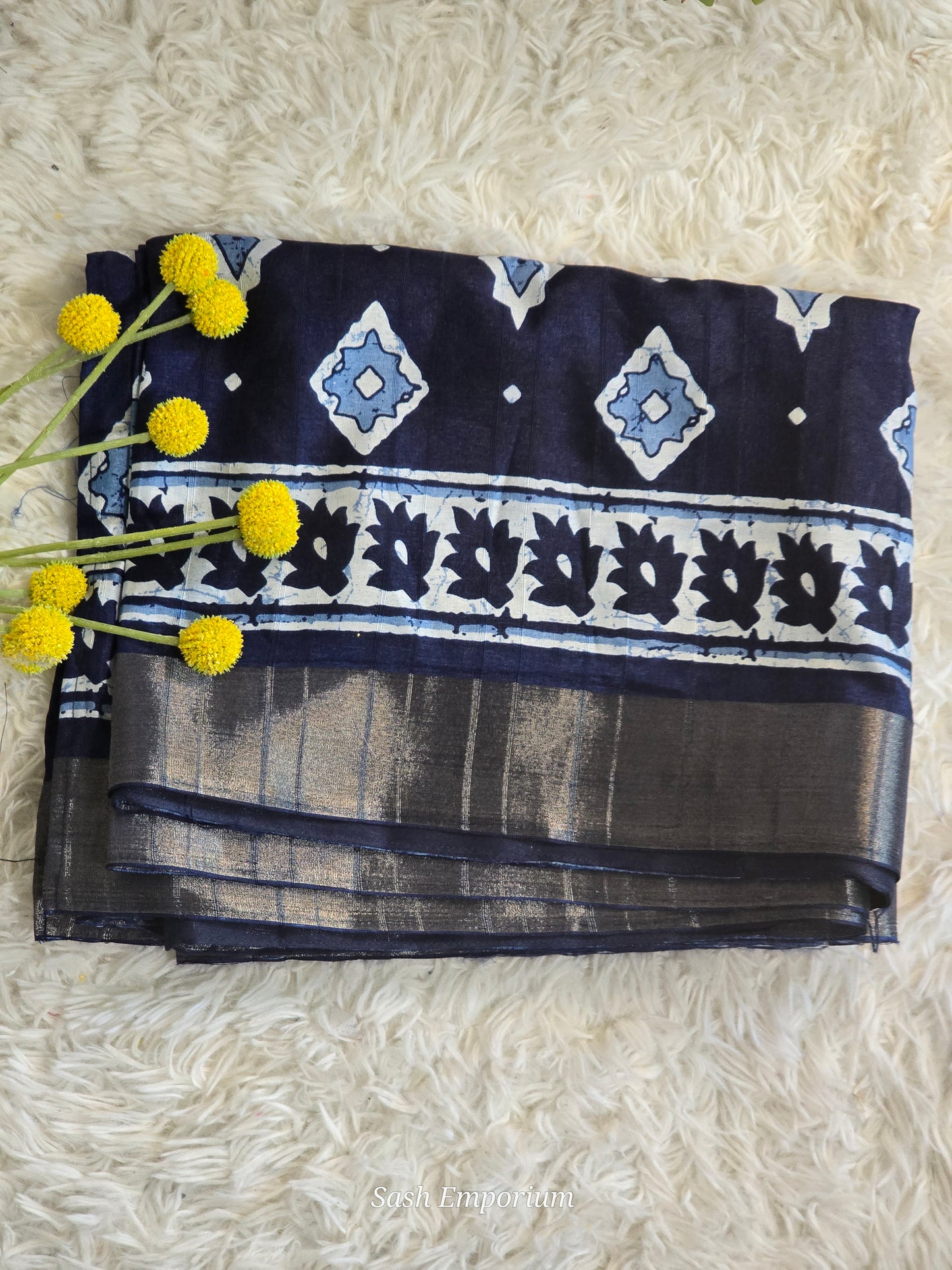 Semi silk saree with silver zari border- BP