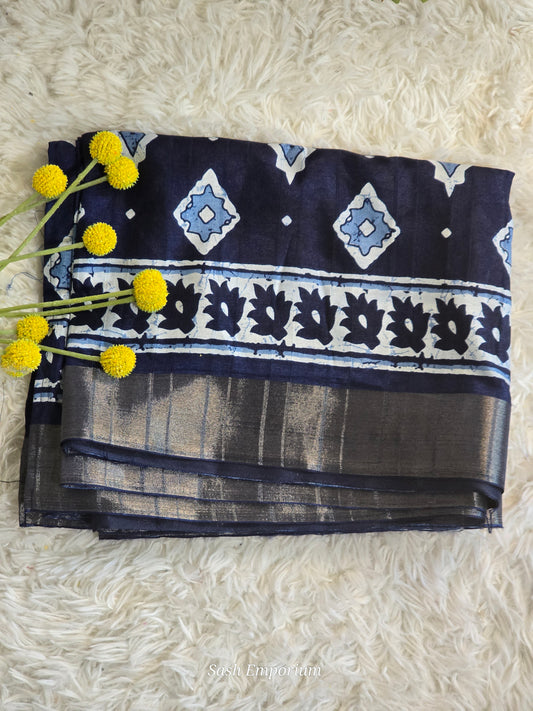 Semi silk saree with silver zari border- BP