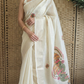 Semi silk (golden beige) saree with traditional ( kadhakali) design- stitched blouse
