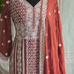 Brown shade georgette chikankari 3 pc salwar suit set
