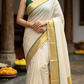 Cotton onam saree with gold and green combo