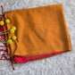 Mustard yellow and red semi soft silk saree with Bp
