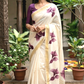 Cotton onam saree with purple printed design