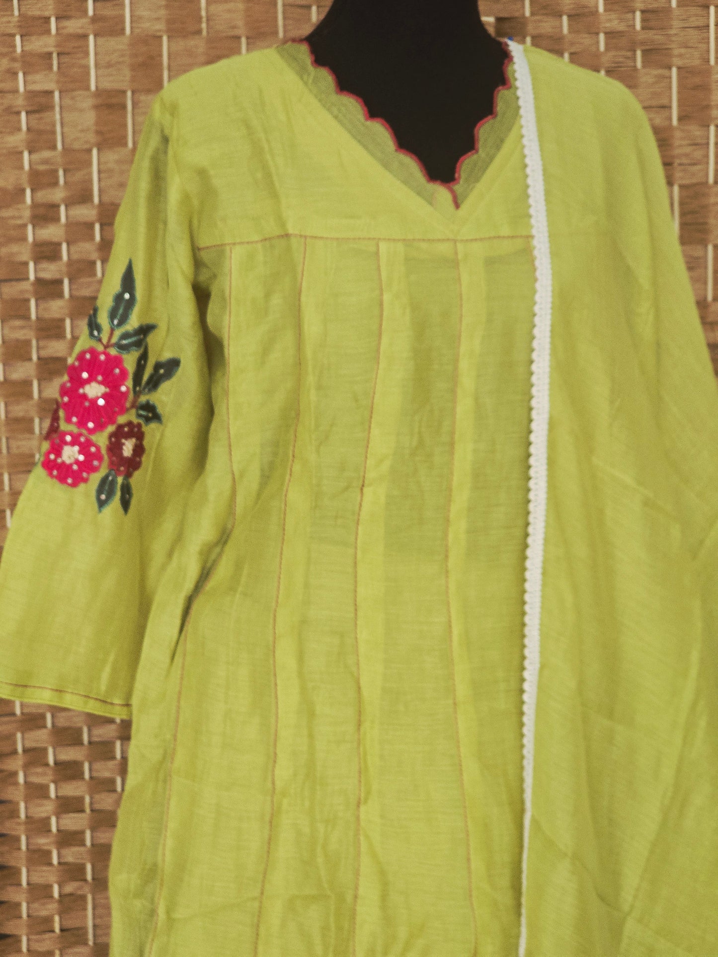 Malai chanderi  A line 3 pc salwar suit set with beautiful work