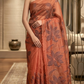 Turquish organza saree ( burnt orange) with applique work- stitched blouse
