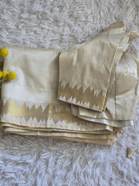 Semi silk traditional saree with golden zari border- stitched blouse