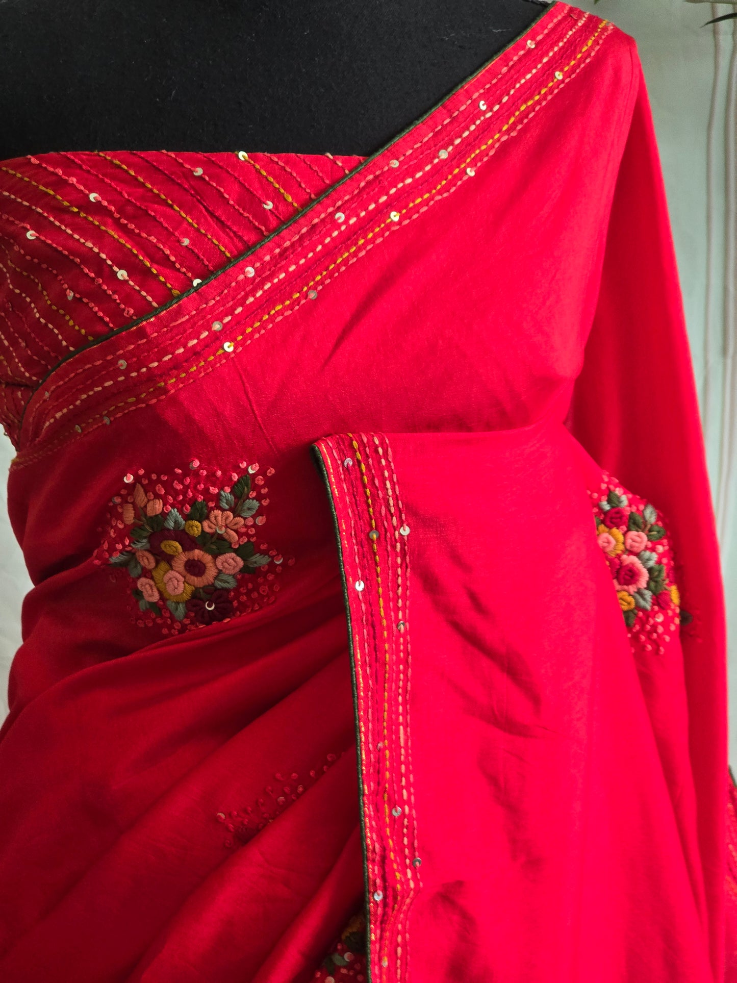 Soft tussar silk with kantha weaving