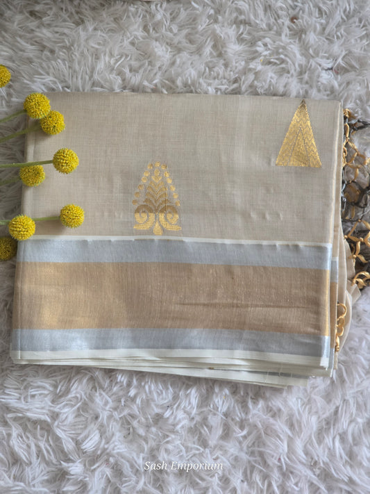 Premium cotton tissue set saree witg gold design