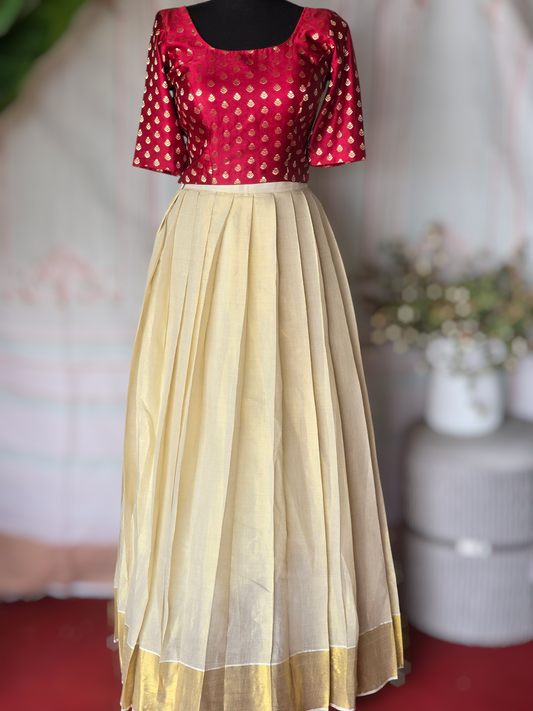 Onam tissue skirt and crop top (32-38 size)