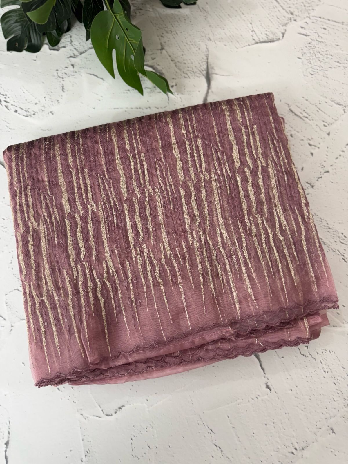 Pure organza designer saree with stitched blouse (mauve pink tone)