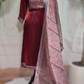 Satin organza reddish maroon 3pc salwar suit set