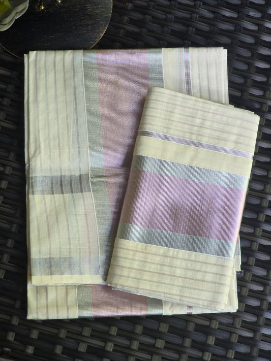Onam set mund-rosegold-silver( Rosegold blouse option available extra)