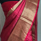 Kancheepuram soft silk check design saree with copper zari-stitched blouse