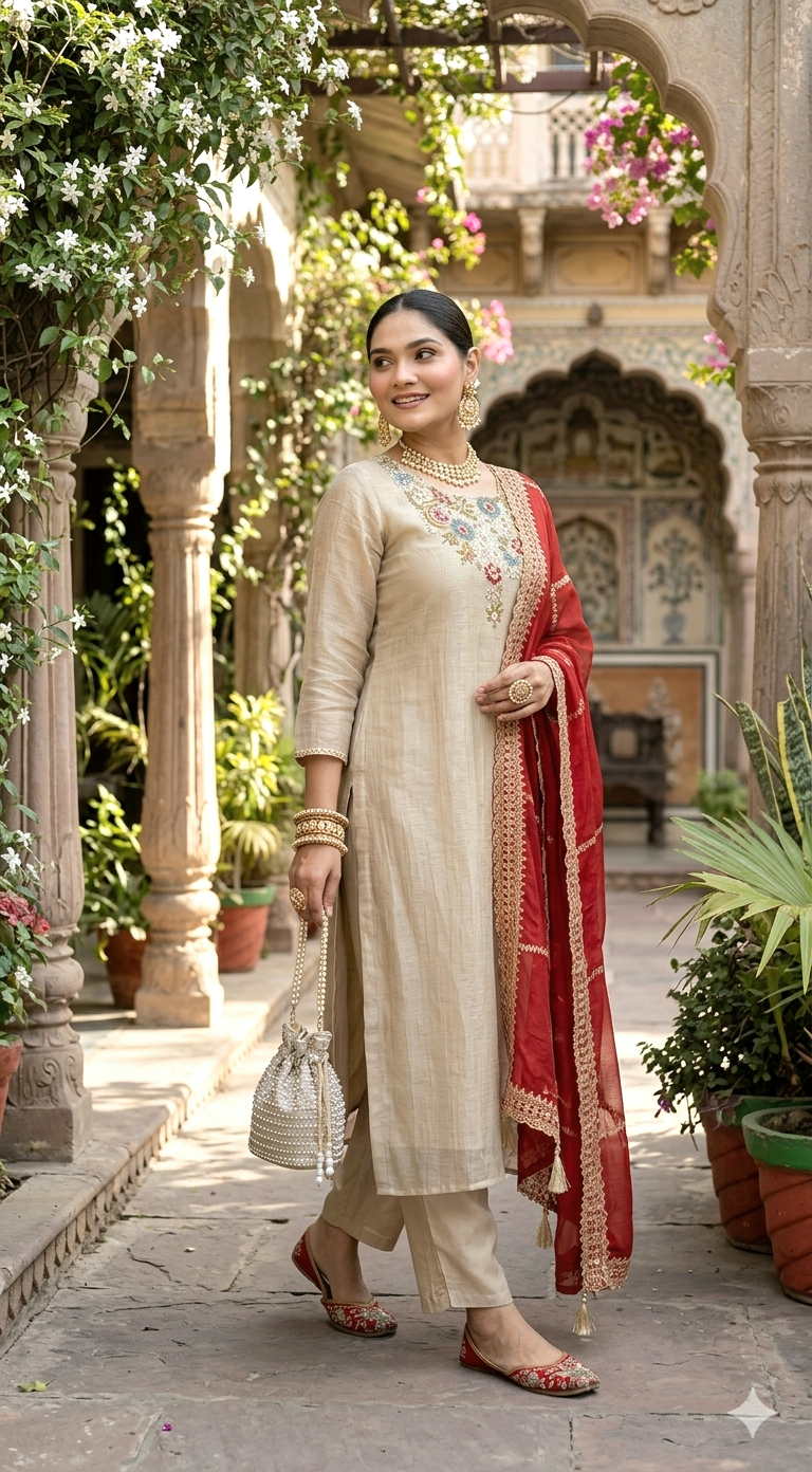 Golden beige 3 pc salwar suit set