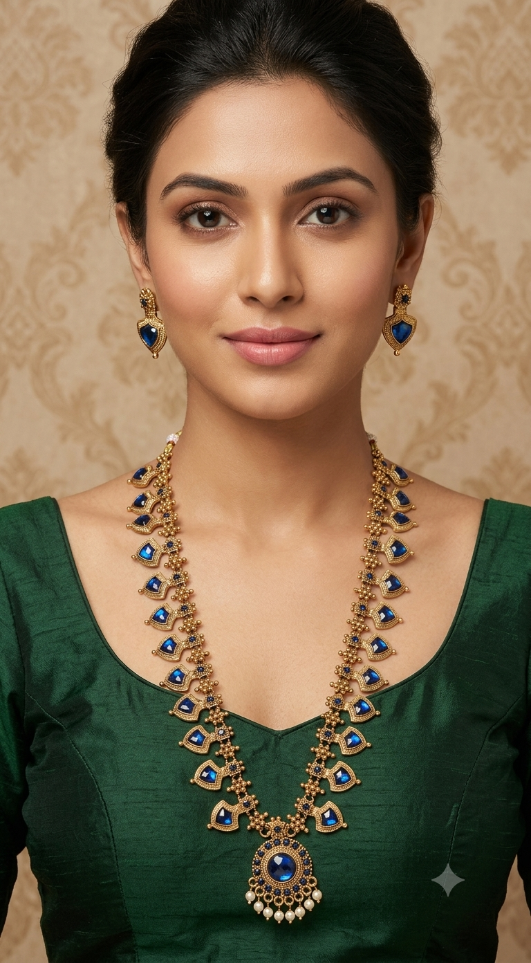 Palakka haaram with earrings- blue