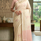 Linen cotton saree with stitched blouse-creme/ peach combo